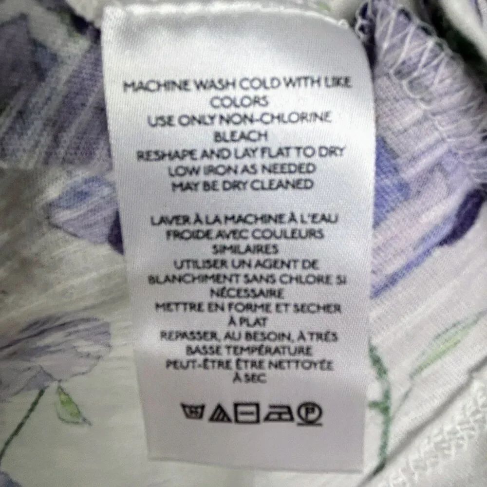 Anthropologie Purple White Floral Ruched Balloon Sleeve Top Cotton Knit Boho M